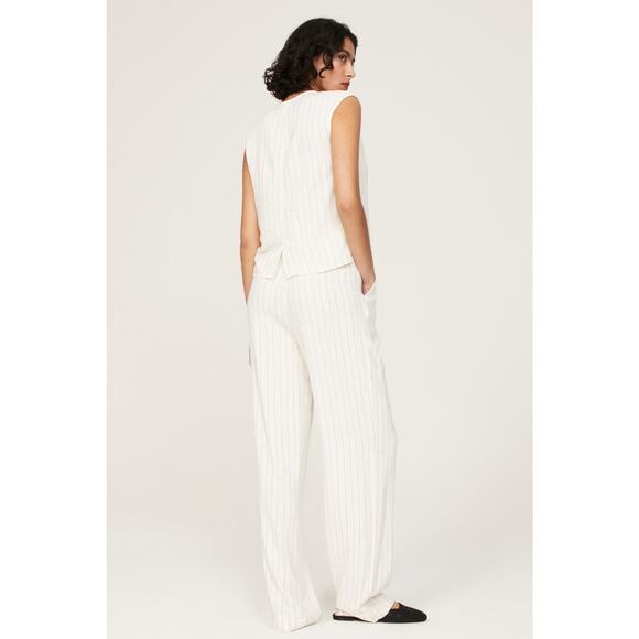 DONNI Off-White Stripe Pinstripe Linen Pleated Trousers Pants Size Large - Picture 3 of 15